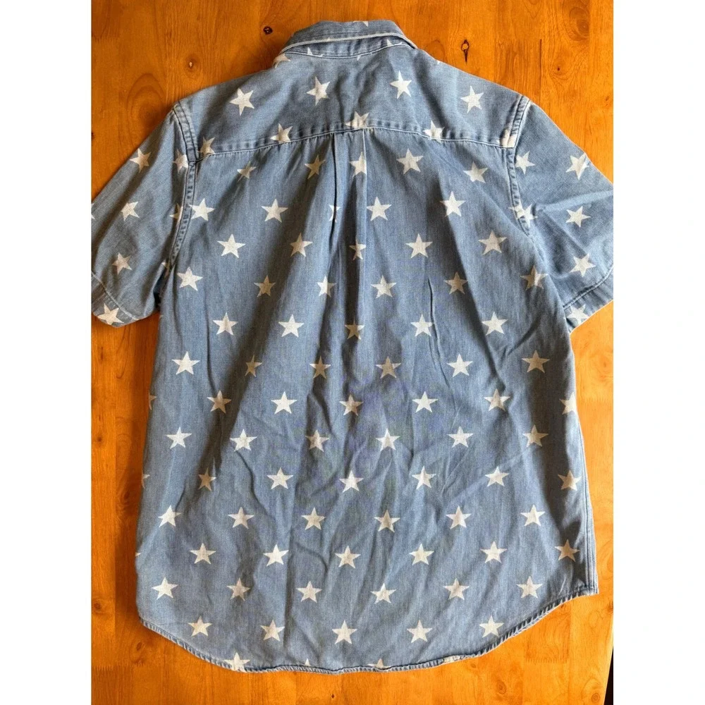 Ralph‎ Lauren Kids XL 18-20 Blue Star Print Denim Anchor Short Sleeve Shirt